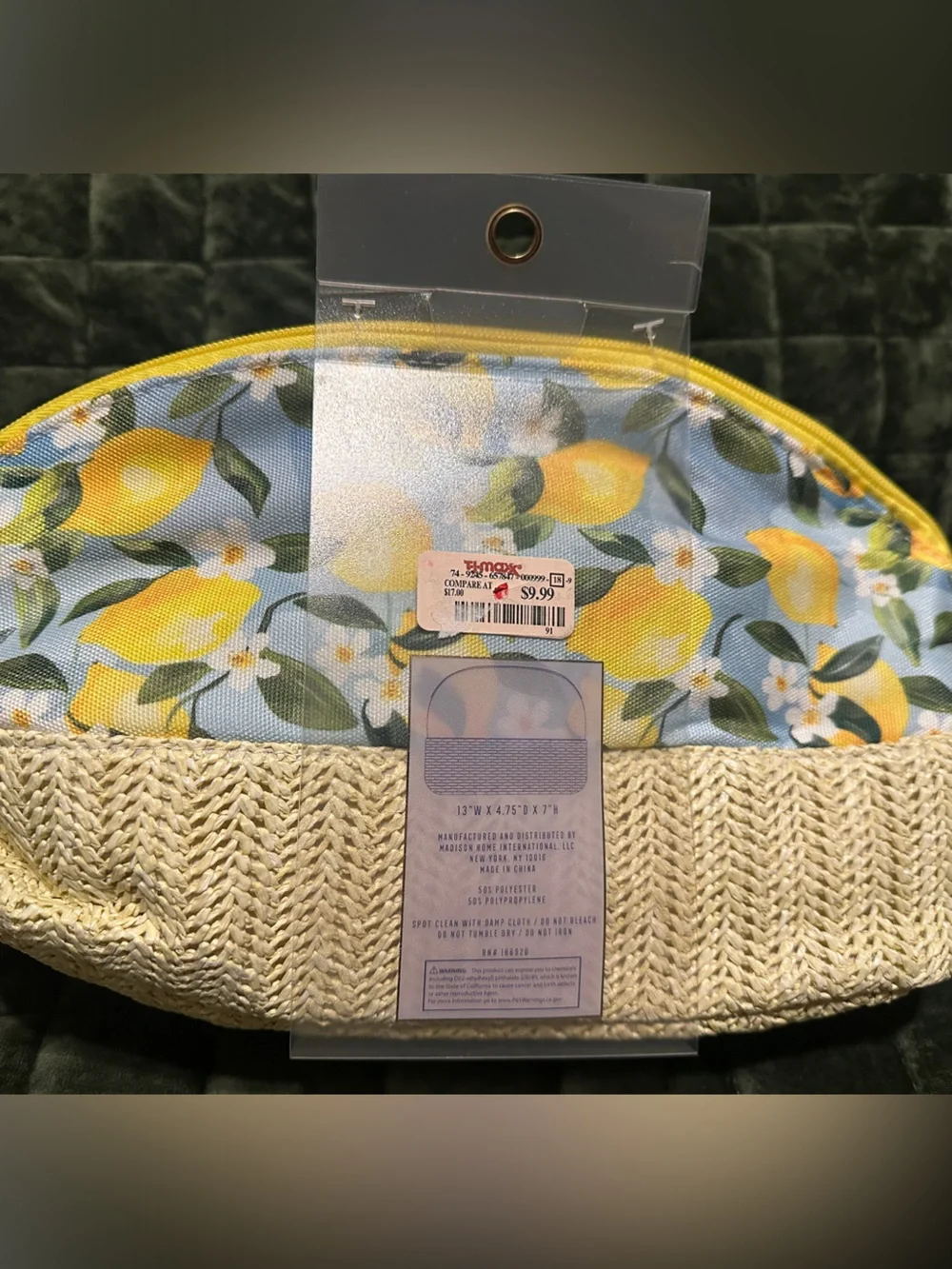 Wandering Moon Yellow Lemon Print Woven Zipper Pouch